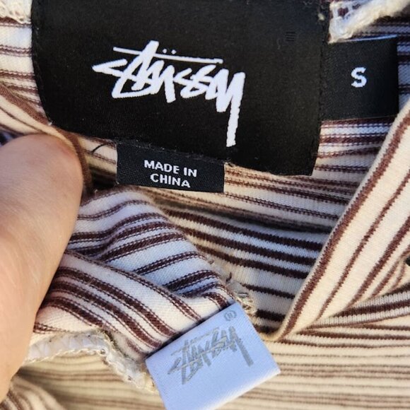 STUSSY Brown Striped Long Sleeve Turtleneck Tee - Picture 8 of 11